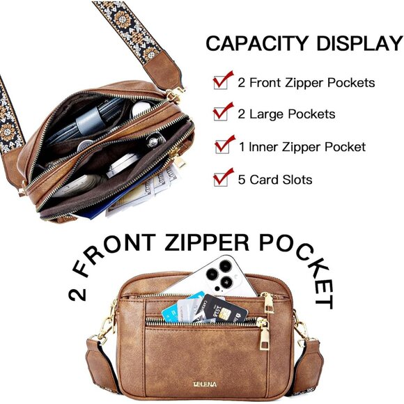 Telena Women Brown Trendy Vegan Leather Shoulder Handbags With Adjustable Strap - Picture 5 of 7